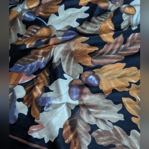 Echo Silk Square Scarf,  Fall Leaves Acorns Black, Brown 30x30 - Picture 5 of 6